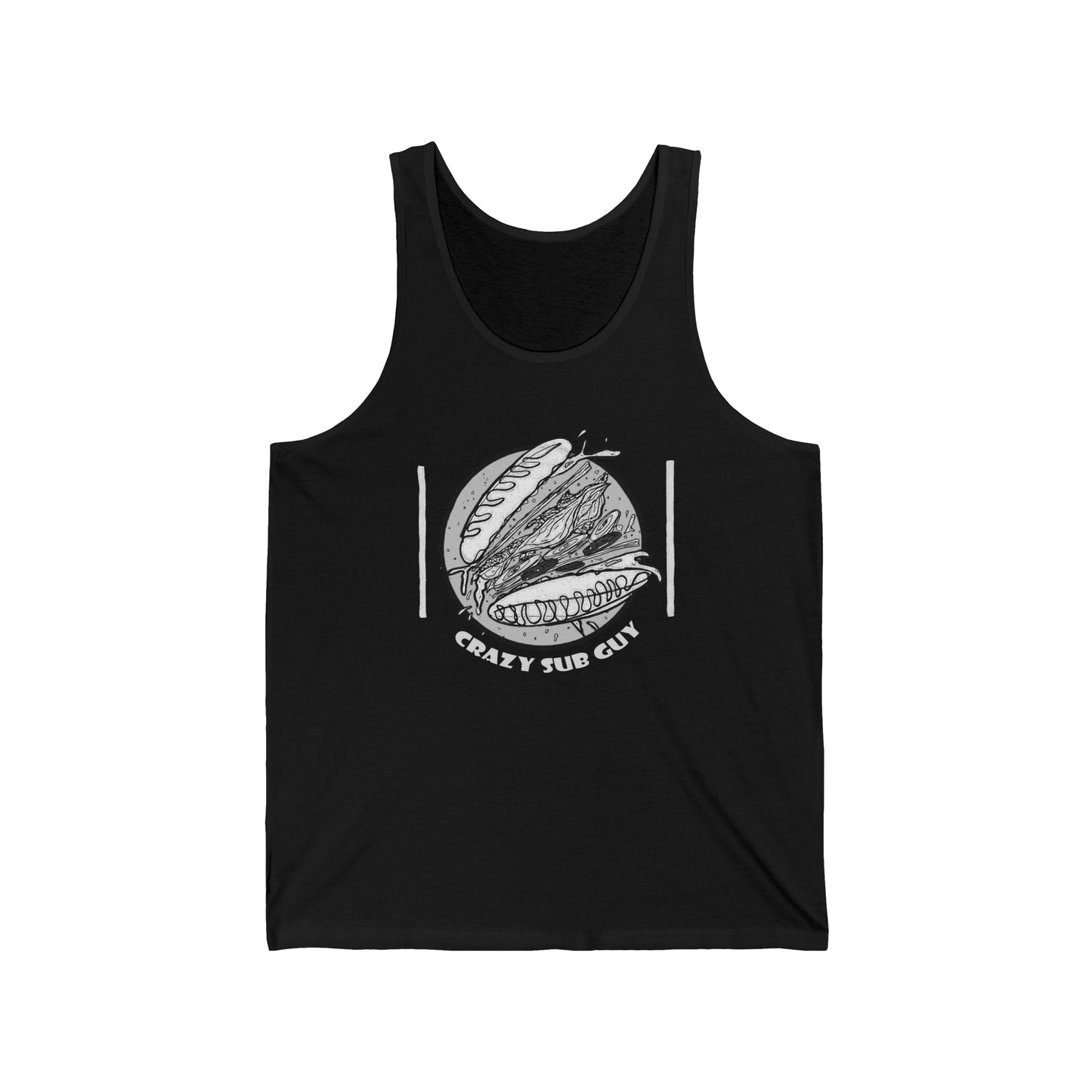 B&W Crazy Sub Guy Tossed Sub Logo Unisex Jersey Tank
