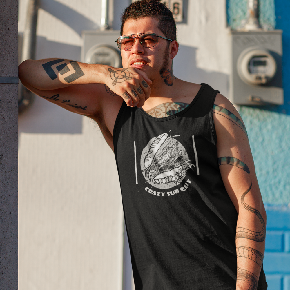 B&W Crazy Sub Guy Tossed Sub Logo Unisex Jersey Tank