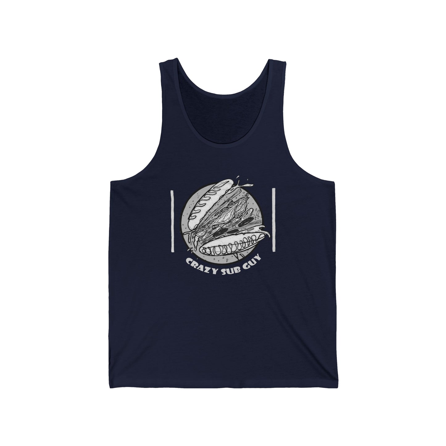 B&W Crazy Sub Guy Tossed Sub Logo Unisex Jersey Tank