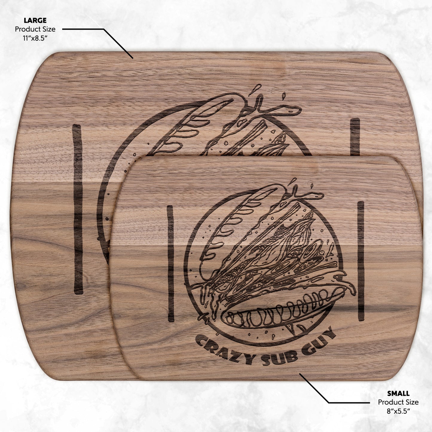 Crazy Sub Guy Tossed Sub Logo Hardwood Oval Cutting Board