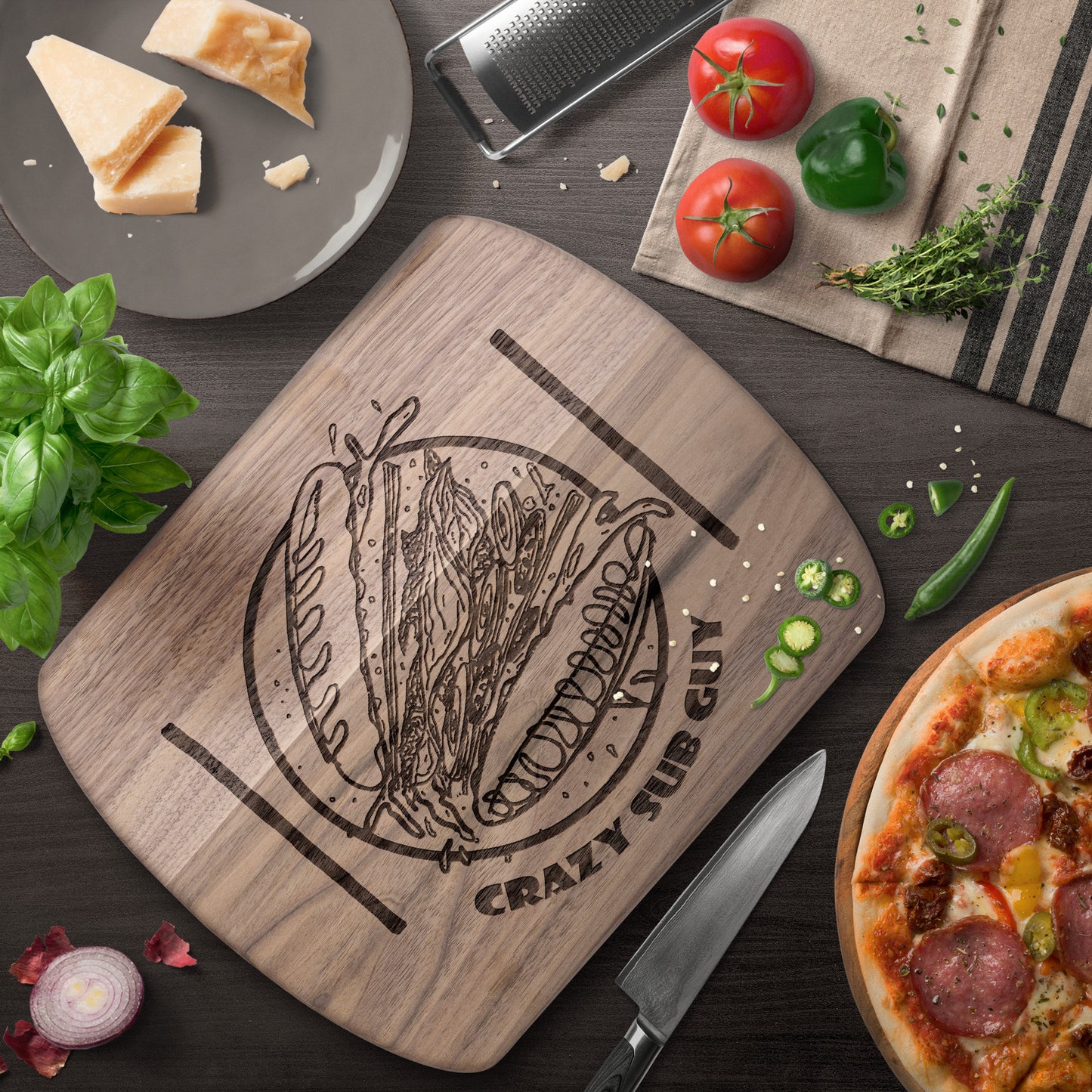 Crazy Sub Guy Tossed Sub Logo Hardwood Oval Cutting Board