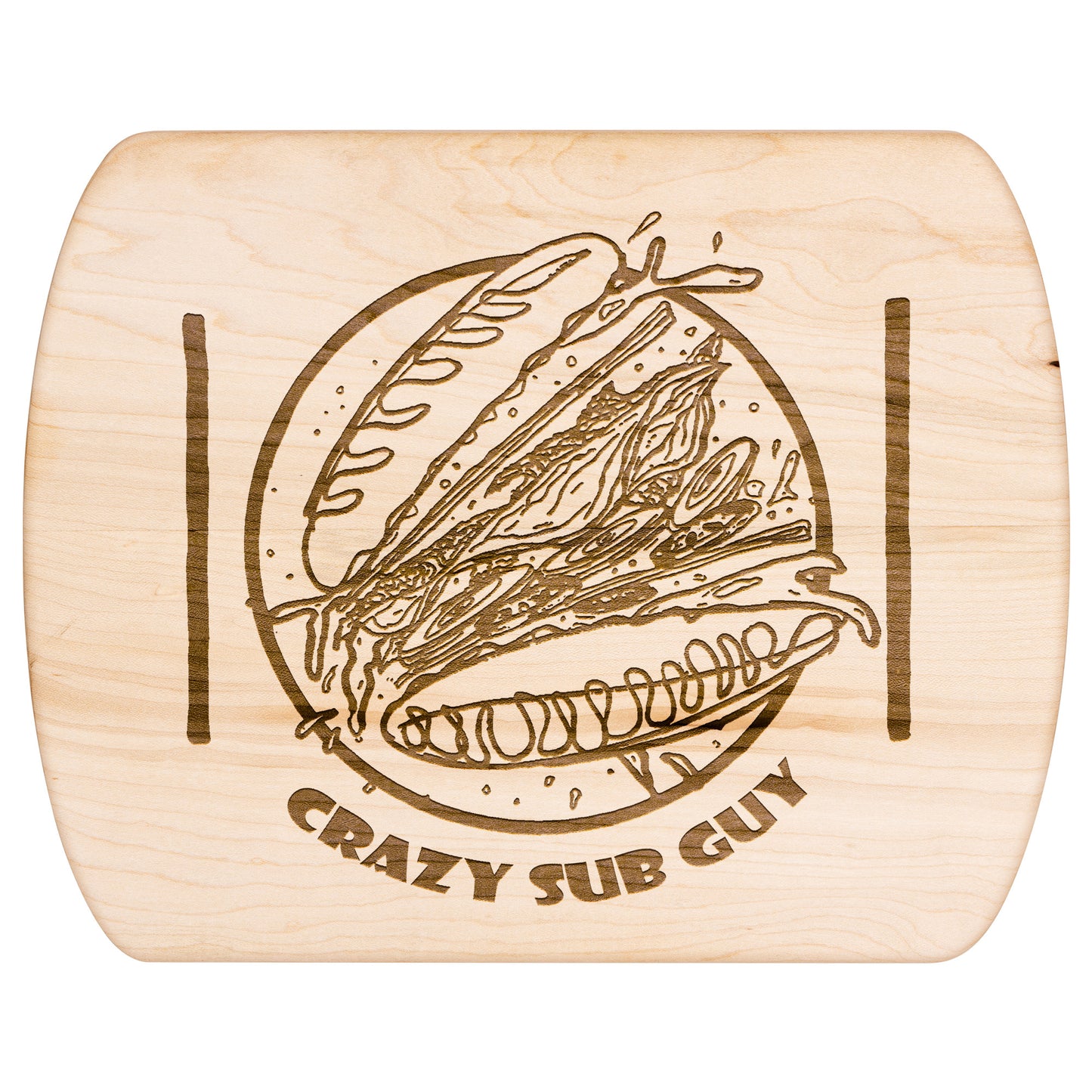 Crazy Sub Guy Tossed Sub Logo Hardwood Oval Cutting Board