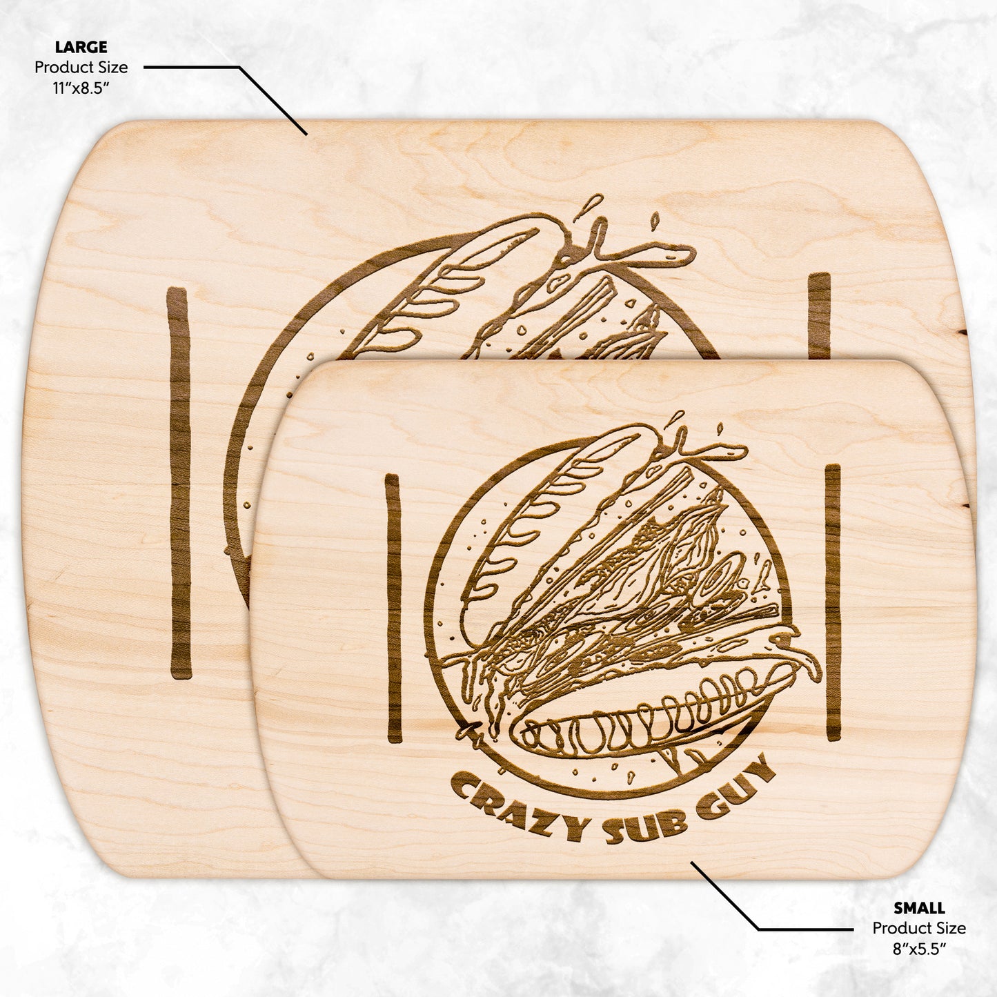 Crazy Sub Guy Tossed Sub Logo Hardwood Oval Cutting Board