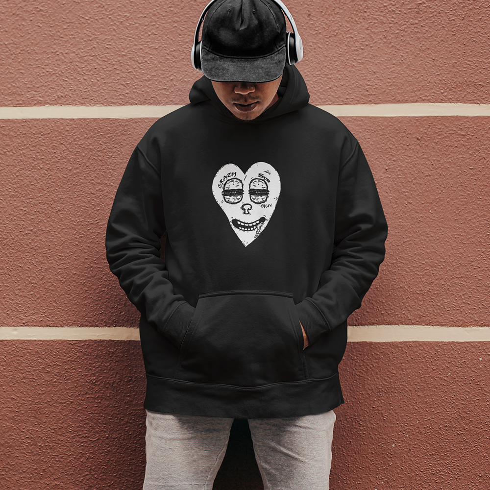 B&W Crazy Sub Guy Heart Logo Unisex Hoodie