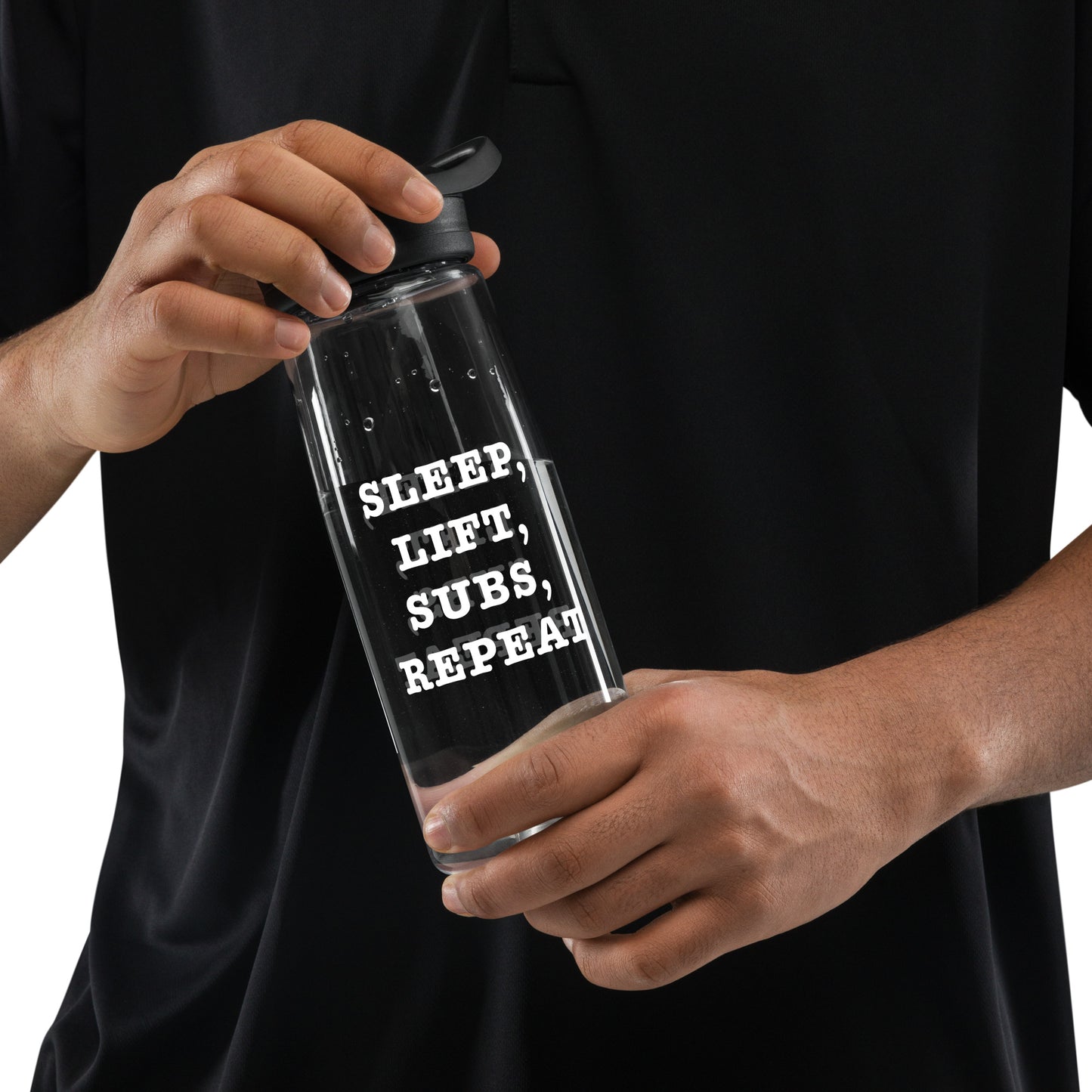 Sleep, Lift, Subs, Repeat Sports Water Bottle