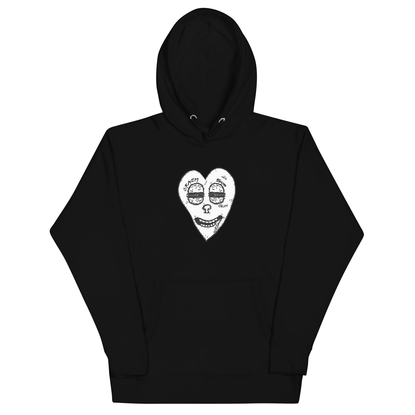 B&W Crazy Sub Guy Heart Logo Unisex Hoodie