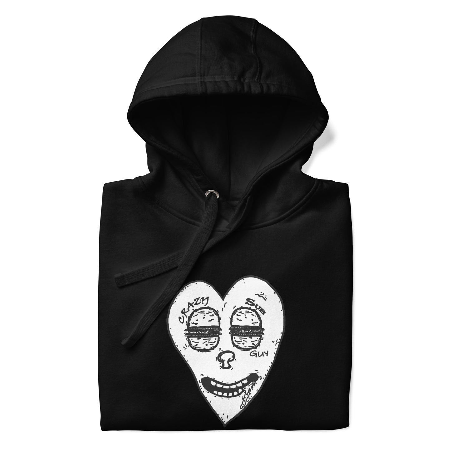 B&W Crazy Sub Guy Heart Logo Unisex Hoodie