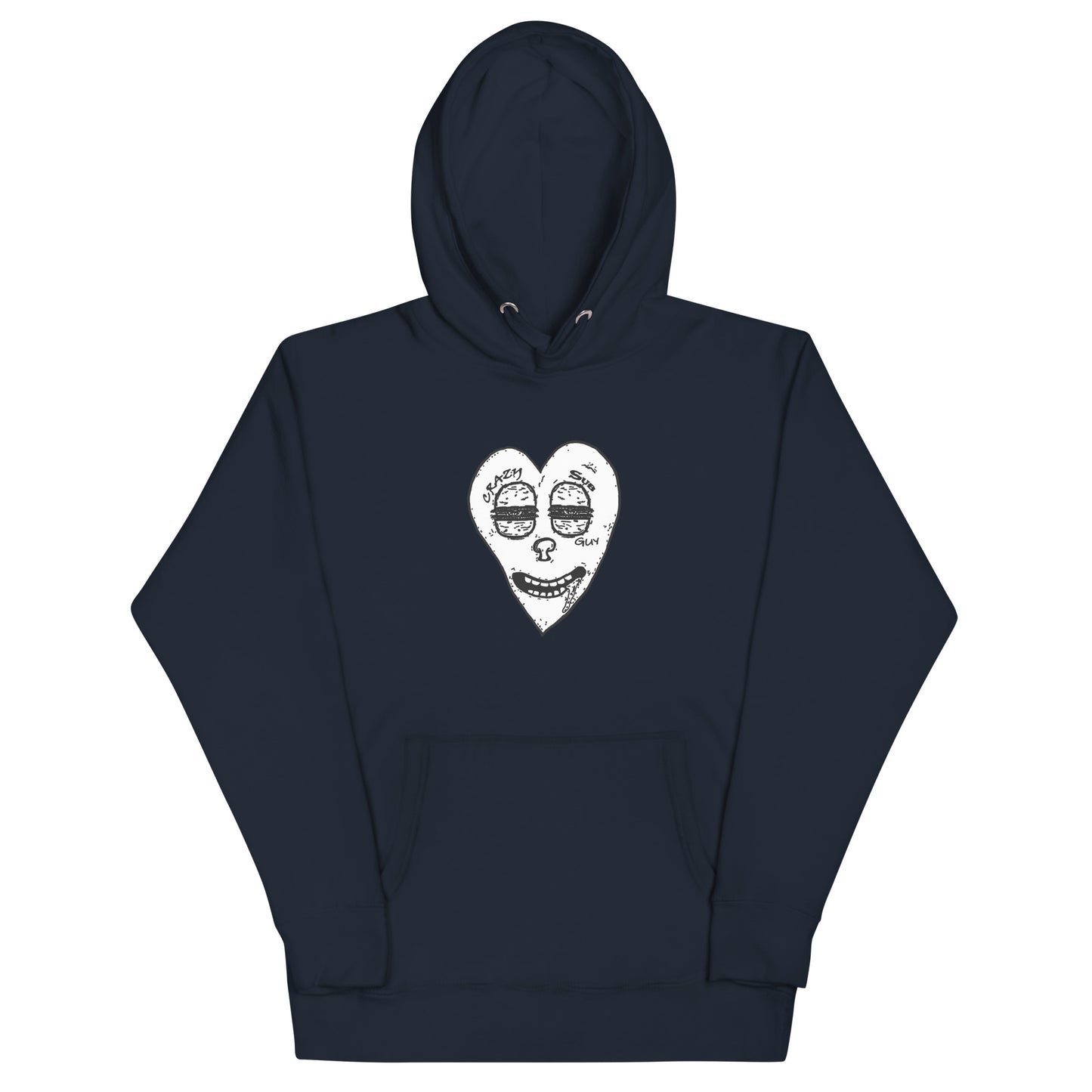 B&W Crazy Sub Guy Heart Logo Unisex Hoodie