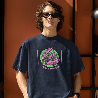 Fluorescent Crazy Sub Guy Tossed Sub Logo Unisex Softstyle T-Shirt