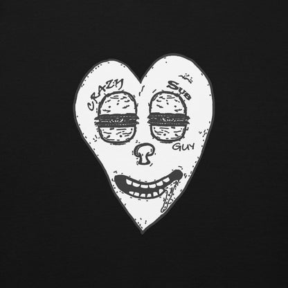 B&W Crazy Sub Guy Heart Logo Unisex Hoodie